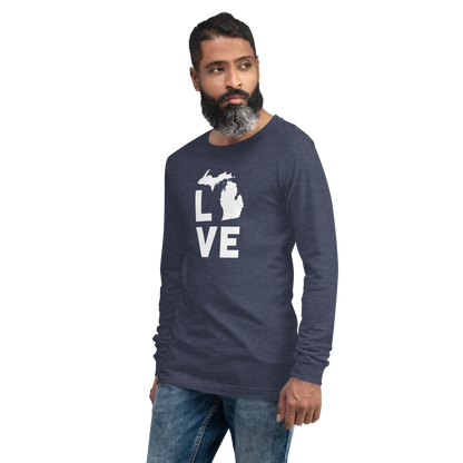 Michigan 'Love' T-Shirt (Geometric Sans Font) | Unisex Long Sleeve