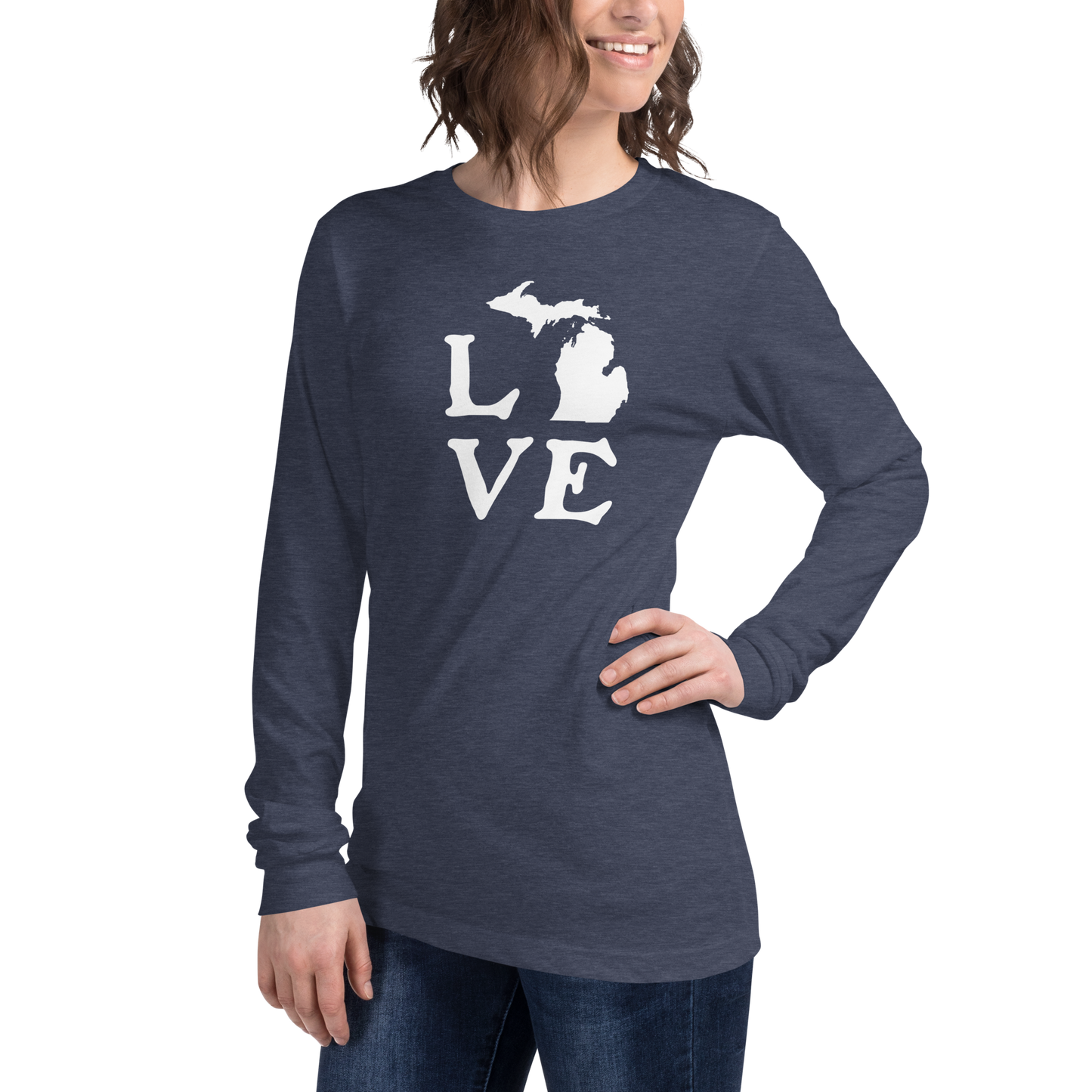 Michigan 'Love' T-Shirt (Woodcut Font) | Unisex Long Sleeve