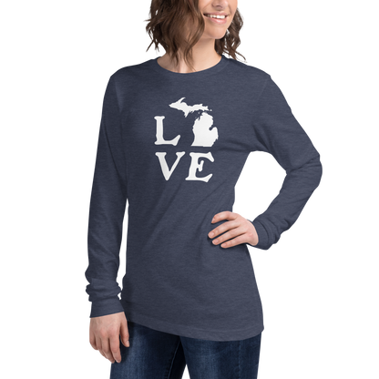 Michigan 'Love' T-Shirt (Woodcut Font) | Unisex Long Sleeve