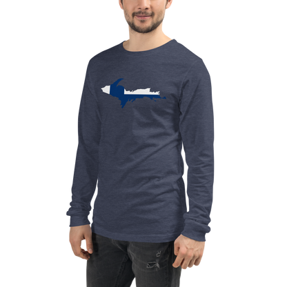 Michigan Upper Peninsula T-Shirt (w/ UP Finland Flag Outline) | Unisex Long Sleeve