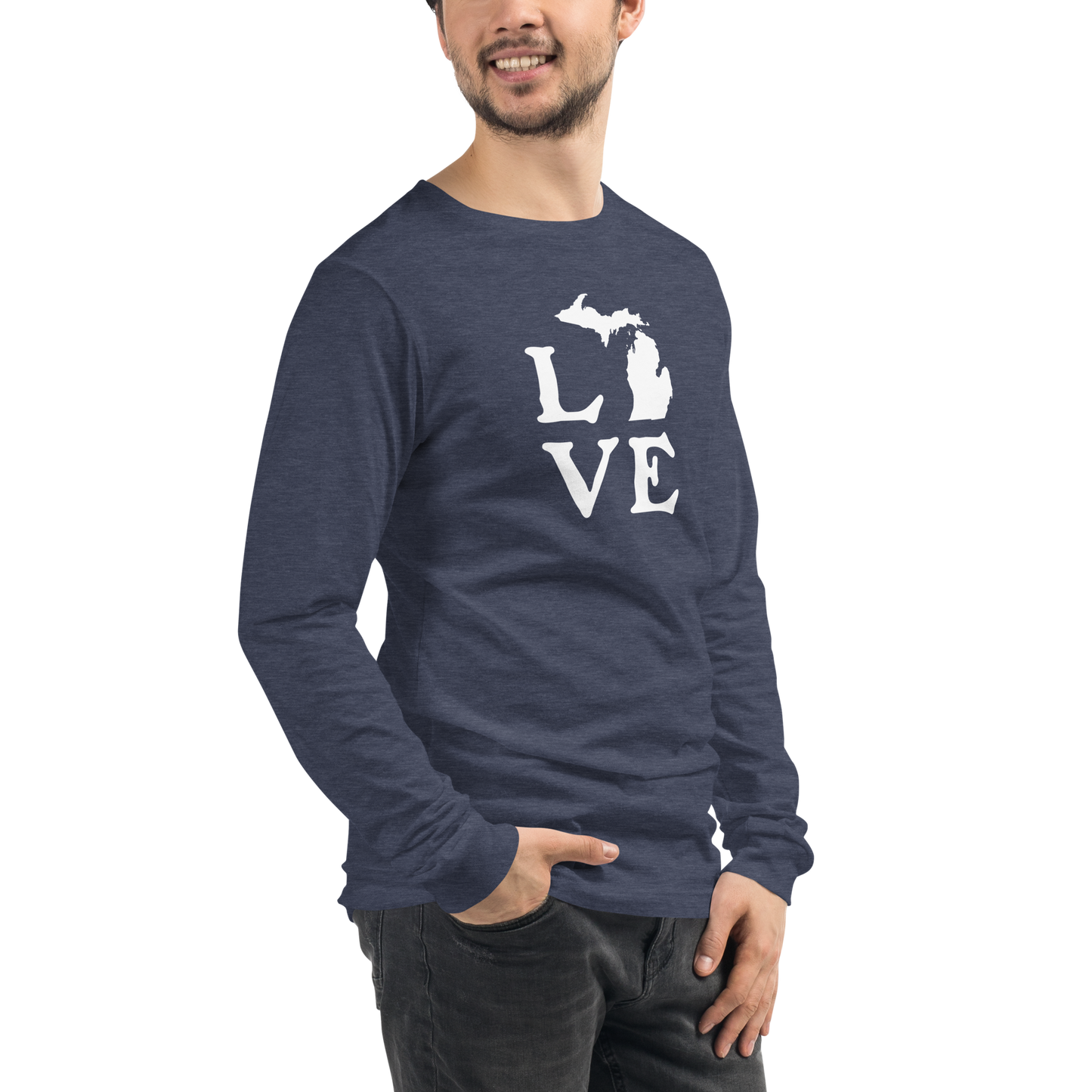 Michigan 'Love' T-Shirt (Woodcut Font) | Unisex Long Sleeve