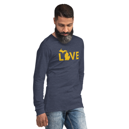 Michigan 'Love' T-Shirt (Geometric Sans Font - Gold/Navy) | Unisex Long Sleeve