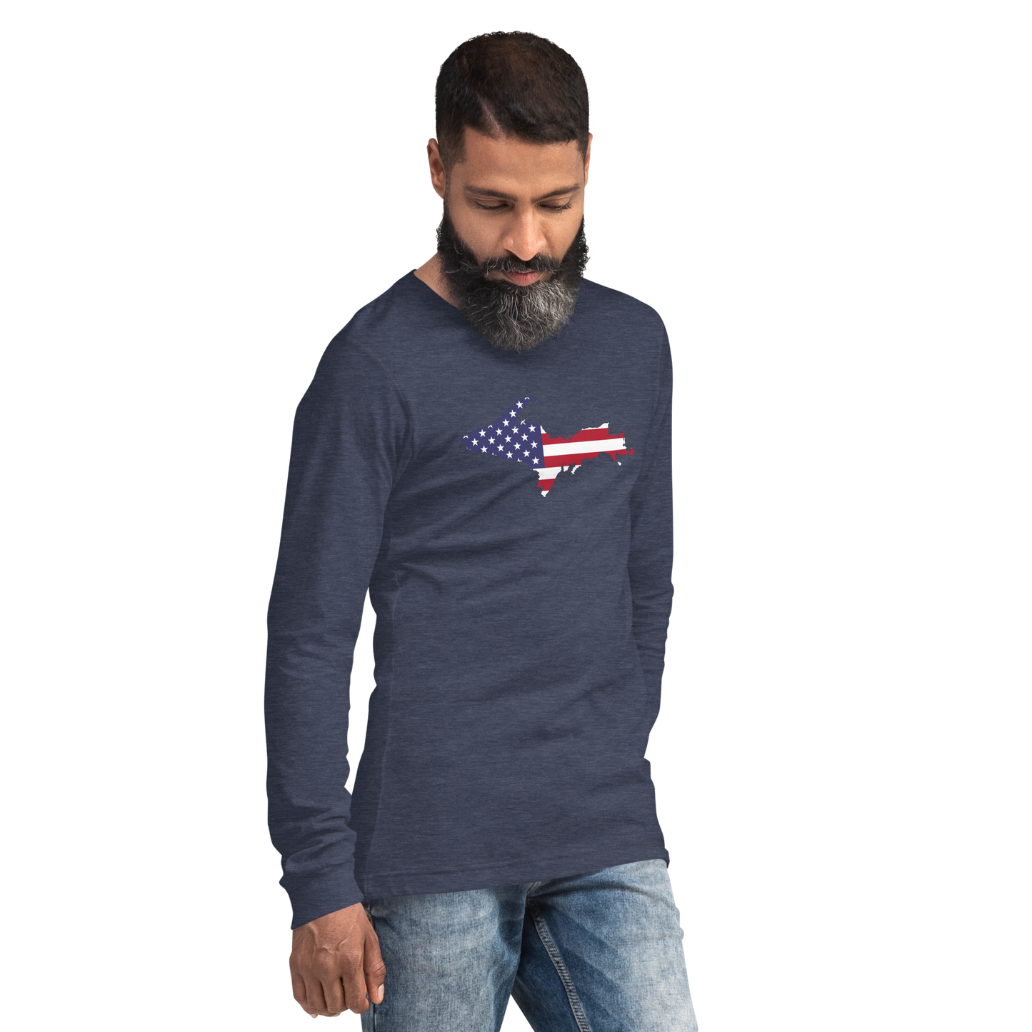 Michigan Upper Peninsula T-Shirt (w/ UP USA Flag Outline) | Unisex Long Sleeve