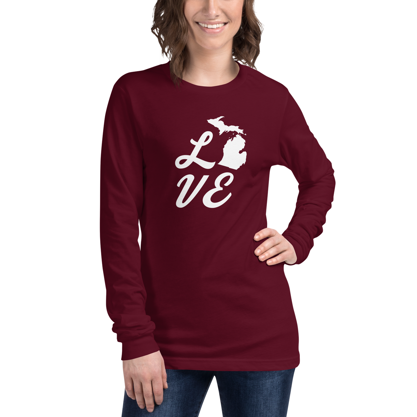 Michigan 'Love' T-Shirt (Retro Script Font) | Unisex Long Sleeve