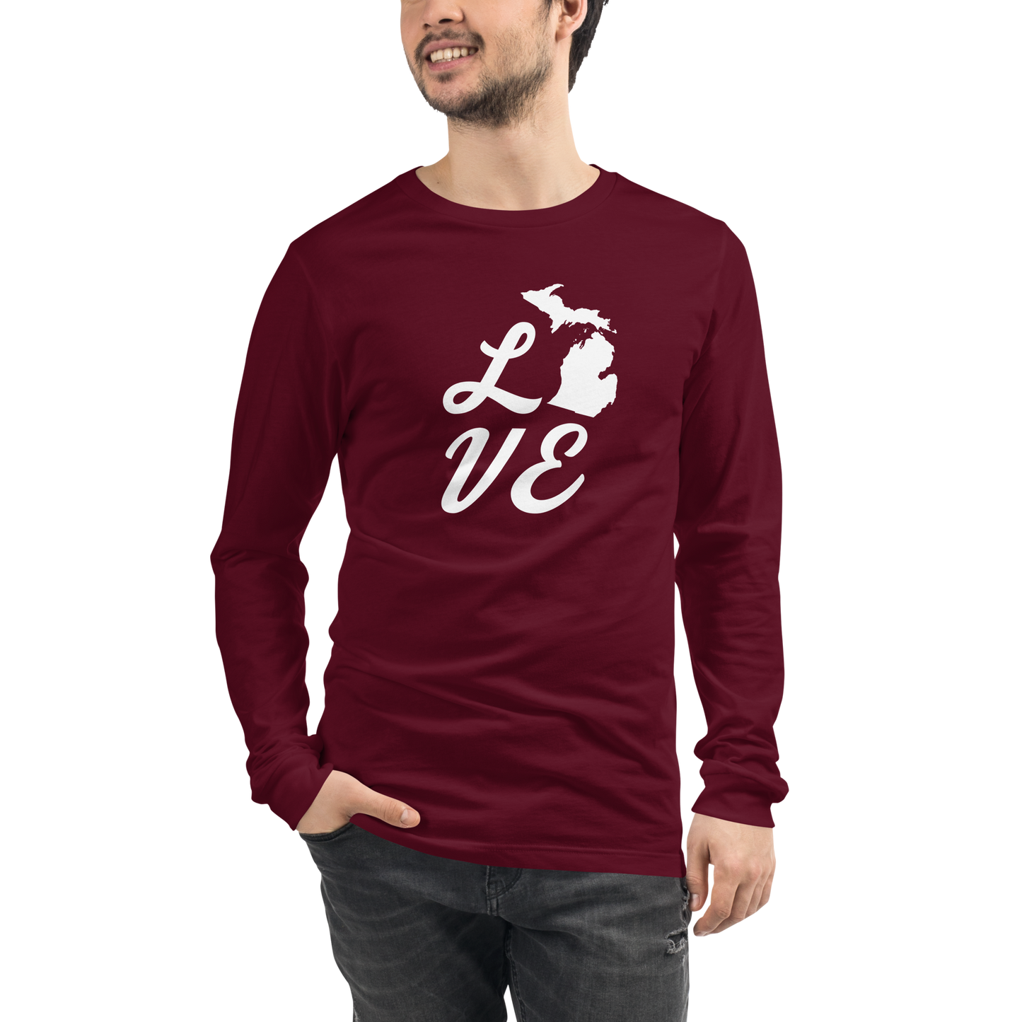 Michigan 'Love' T-Shirt (Retro Script Font) | Unisex Long Sleeve