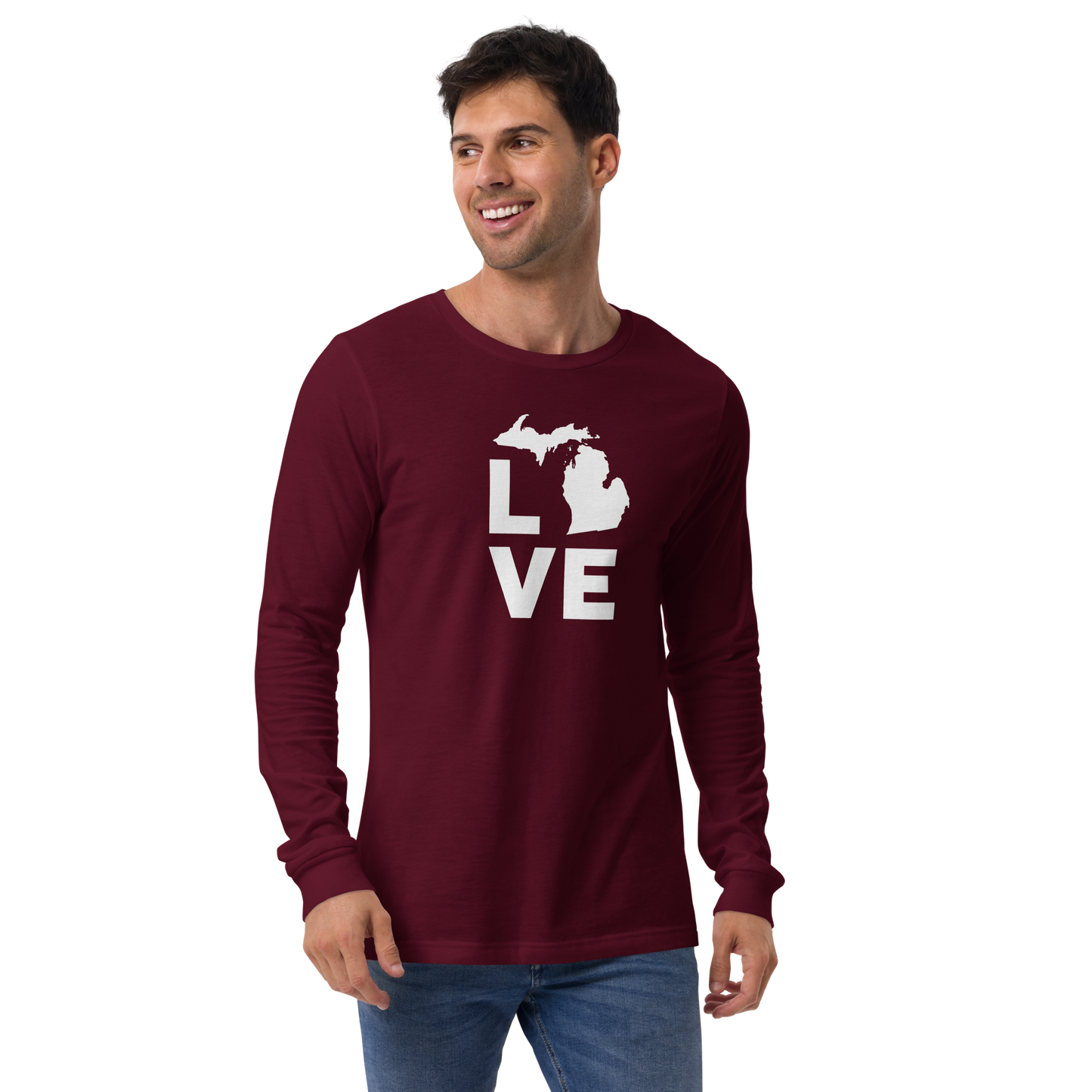 Michigan 'Love' T-Shirt (Geometric Sans Font) | Unisex Long Sleeve