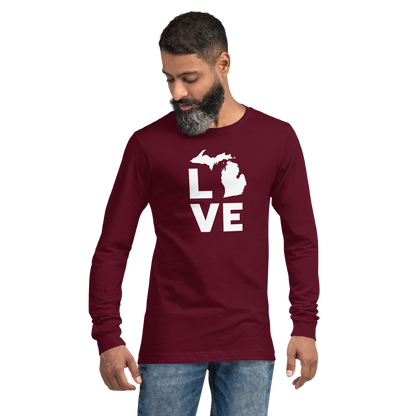 Michigan 'Love' T-Shirt (Geometric Sans Font) | Unisex Long Sleeve