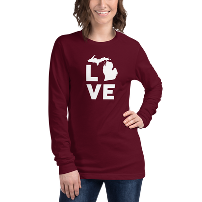 Michigan 'Love' T-Shirt (Geometric Sans Font) | Unisex Long Sleeve