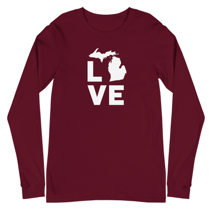 Michigan 'Love' T-Shirt (Geometric Sans Font) | Unisex Long Sleeve