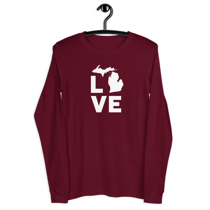 Michigan 'Love' T-Shirt (Geometric Sans Font) | Unisex Long Sleeve