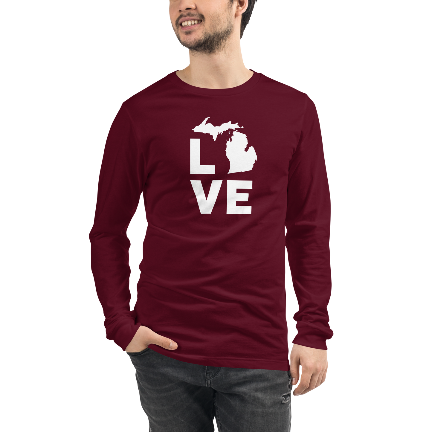 Michigan 'Love' T-Shirt (Geometric Sans Font) | Unisex Long Sleeve