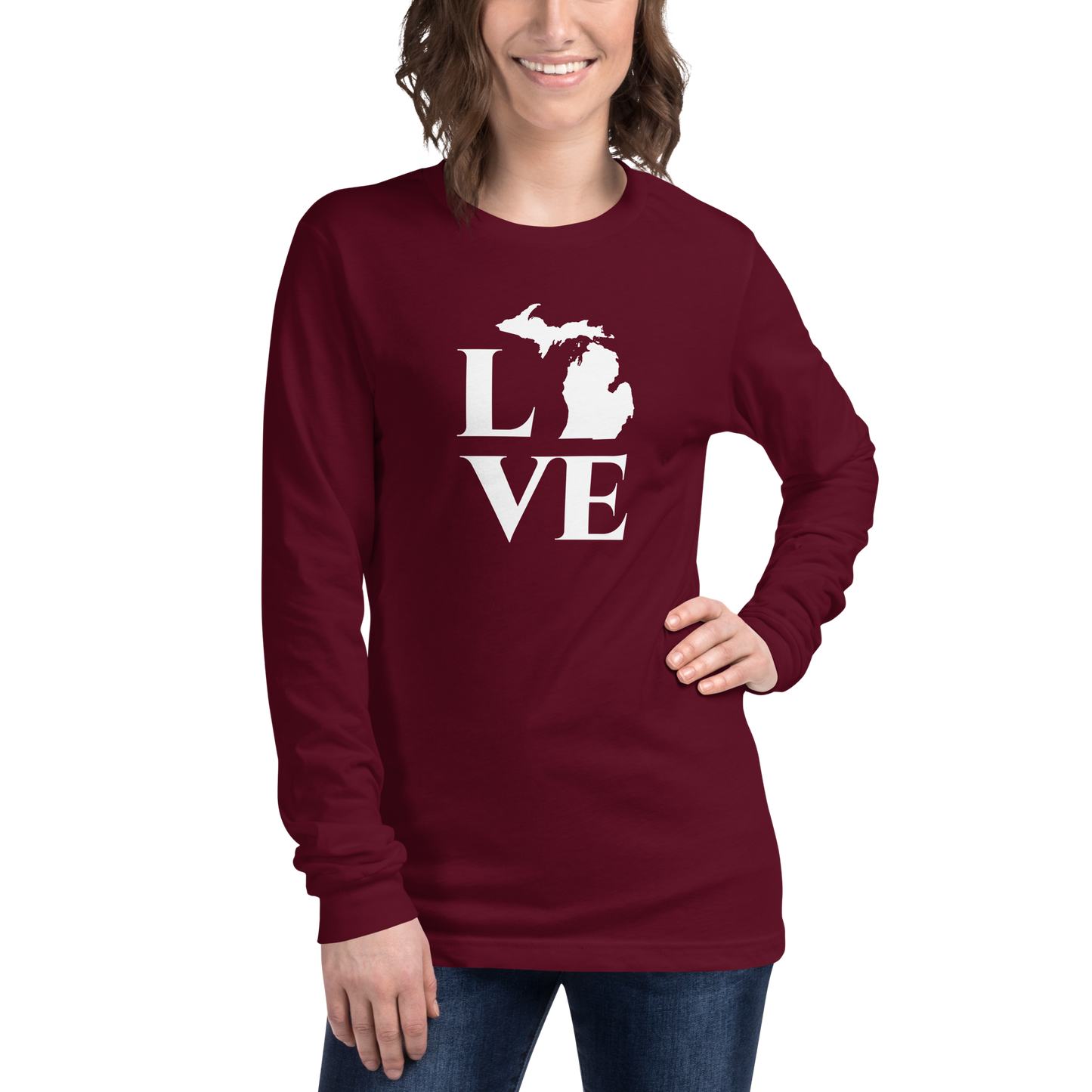 Michigan 'Love' T-Shirt (Roman Serif Font) | Unisex Long Sleeve