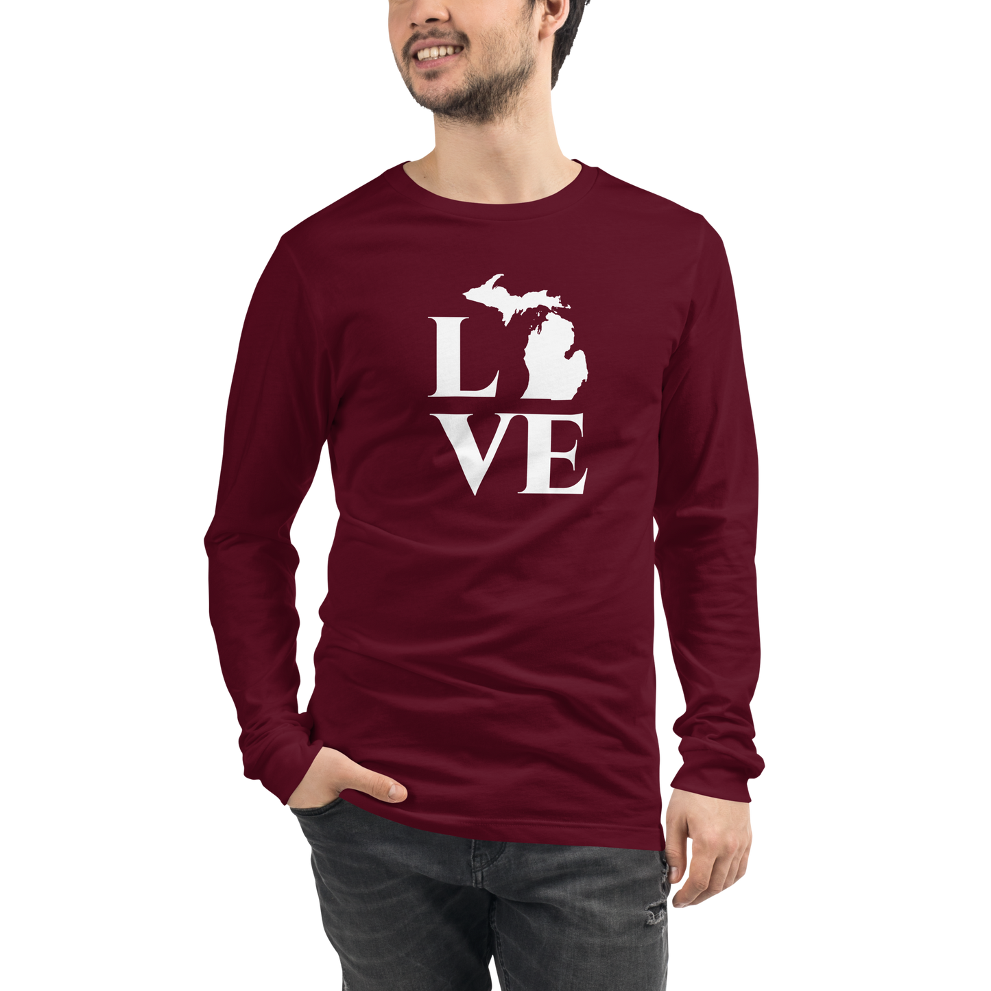 Michigan 'Love' T-Shirt (Roman Serif Font) | Unisex Long Sleeve