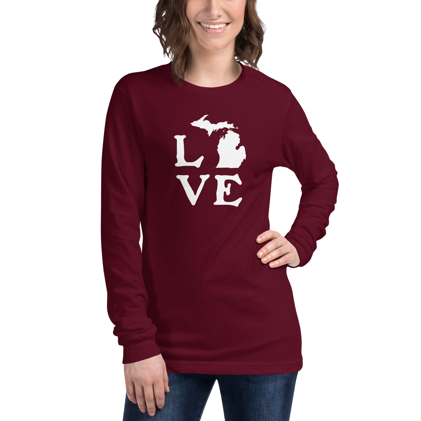 Michigan 'Love' T-Shirt (Woodcut Font) | Unisex Long Sleeve