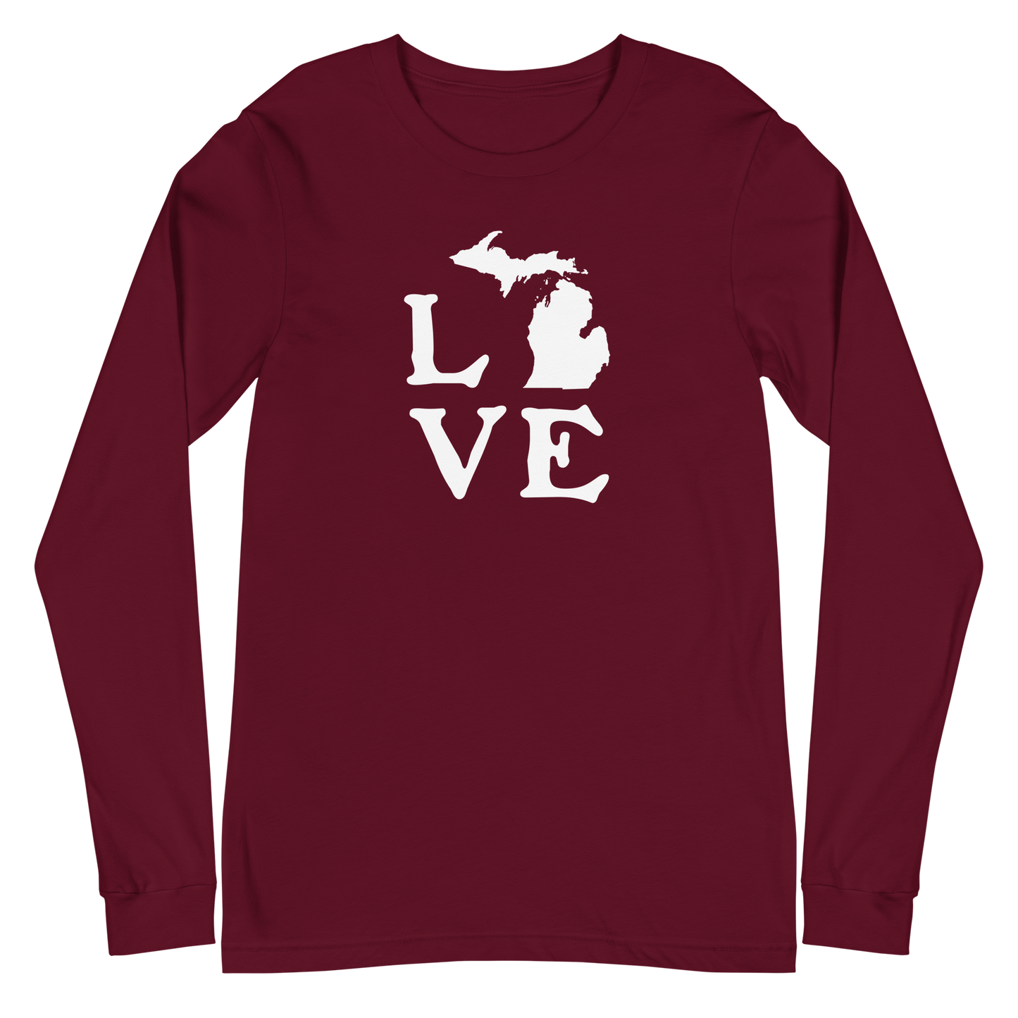 Michigan 'Love' T-Shirt (Woodcut Font) | Unisex Long Sleeve