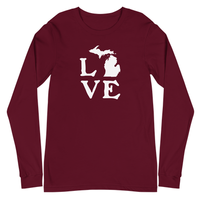 Michigan 'Love' T-Shirt (Woodcut Font) | Unisex Long Sleeve