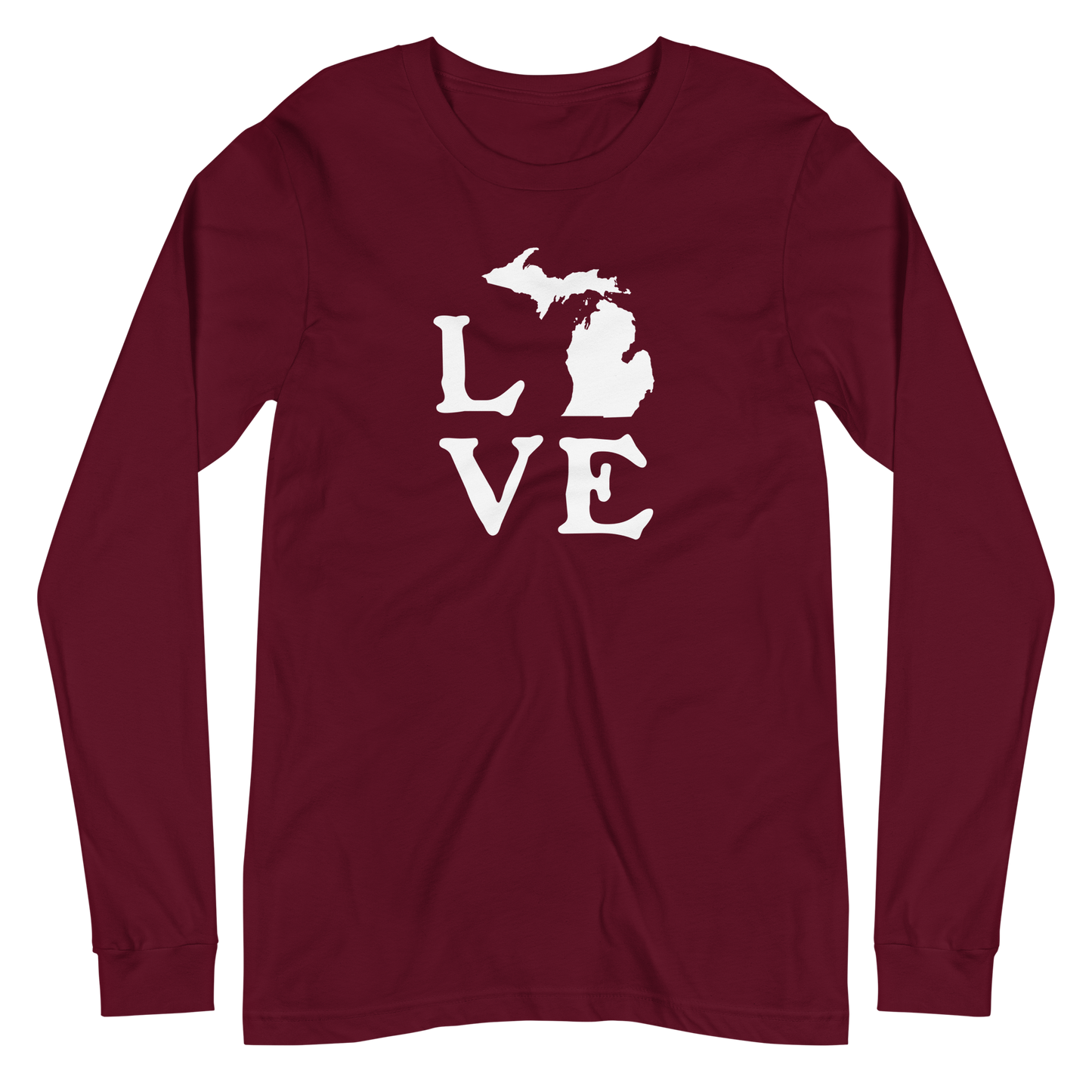 Michigan 'Love' T-Shirt (Woodcut Font) | Unisex Long Sleeve