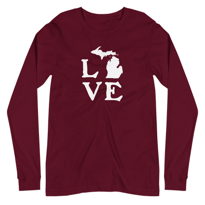 Michigan 'Love' T-Shirt (Woodcut Font) | Unisex Long Sleeve