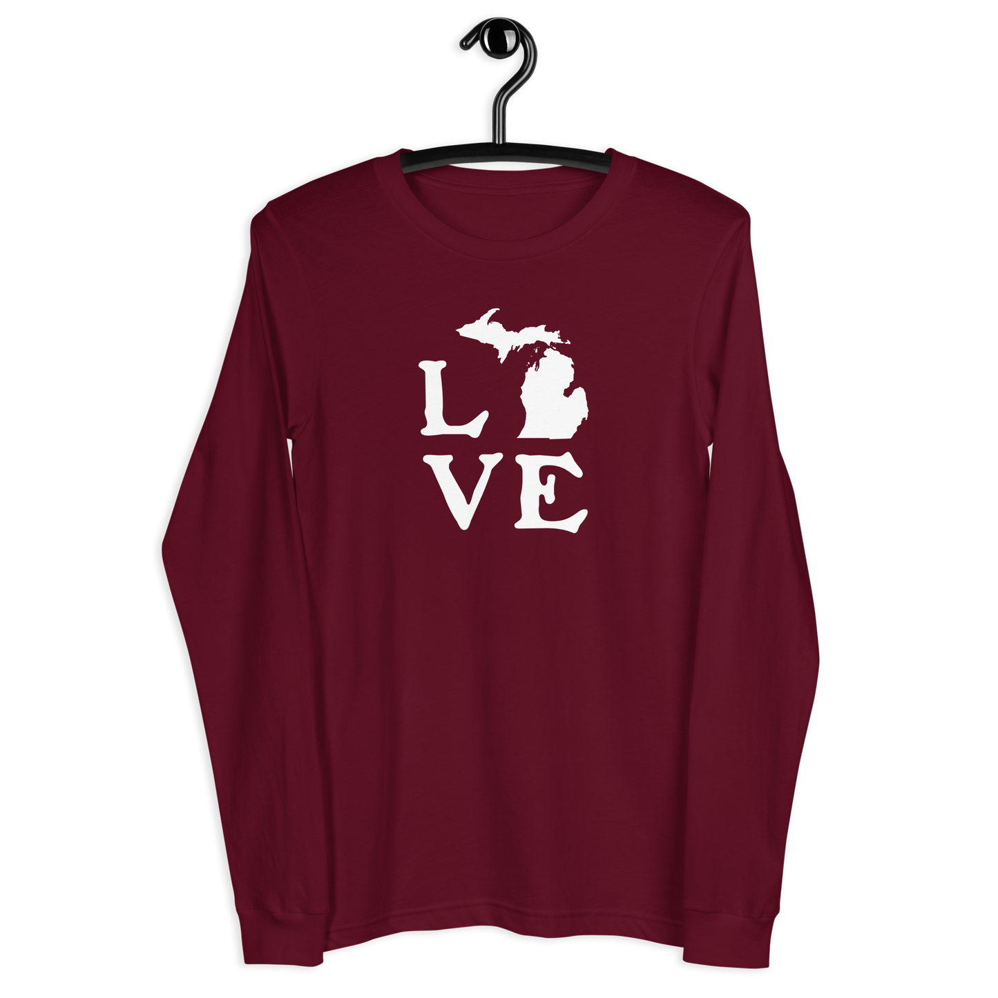 Michigan 'Love' T-Shirt (Woodcut Font) | Unisex Long Sleeve