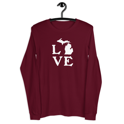 Michigan 'Love' T-Shirt (Woodcut Font) | Unisex Long Sleeve