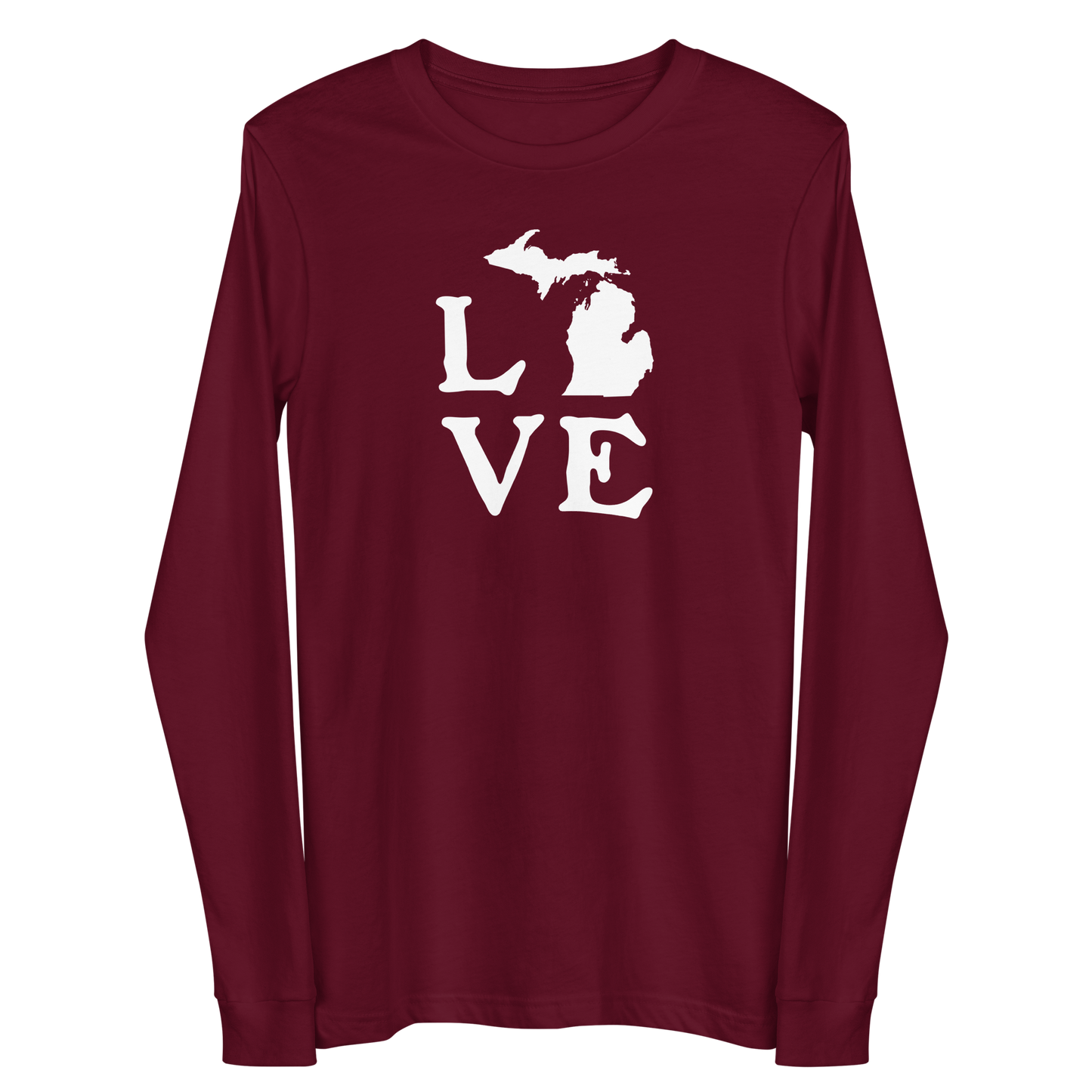 Michigan 'Love' T-Shirt (Woodcut Font) | Unisex Long Sleeve