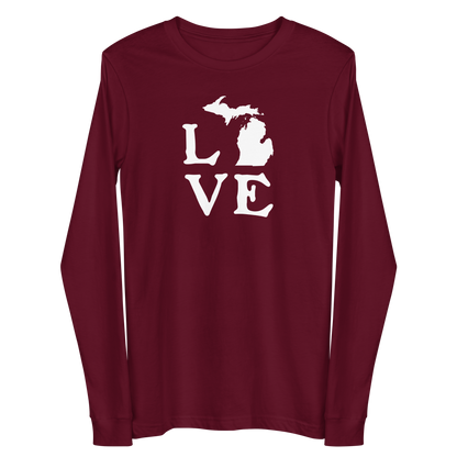 Michigan 'Love' T-Shirt (Woodcut Font) | Unisex Long Sleeve