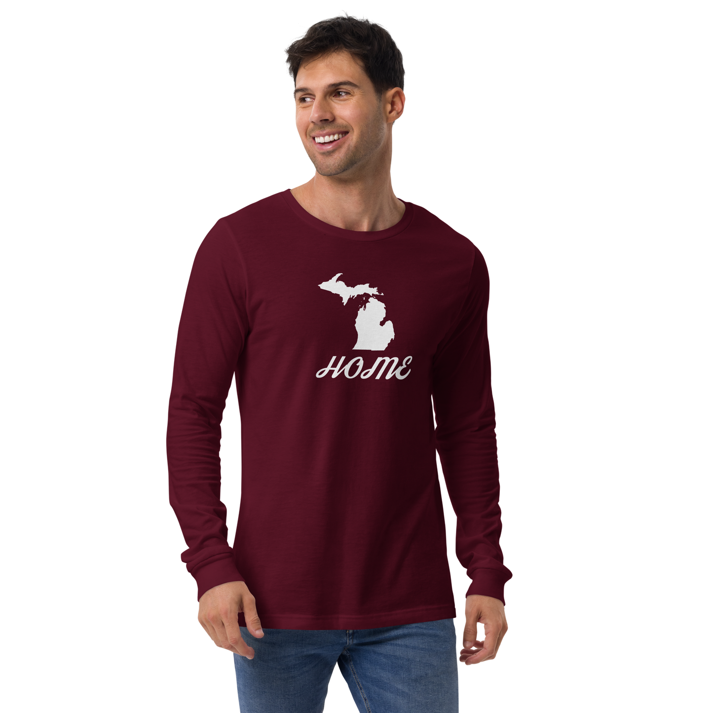 Michigan 'Home' T-Shirt (Retro Script Font) | Unisex Long Sleeve