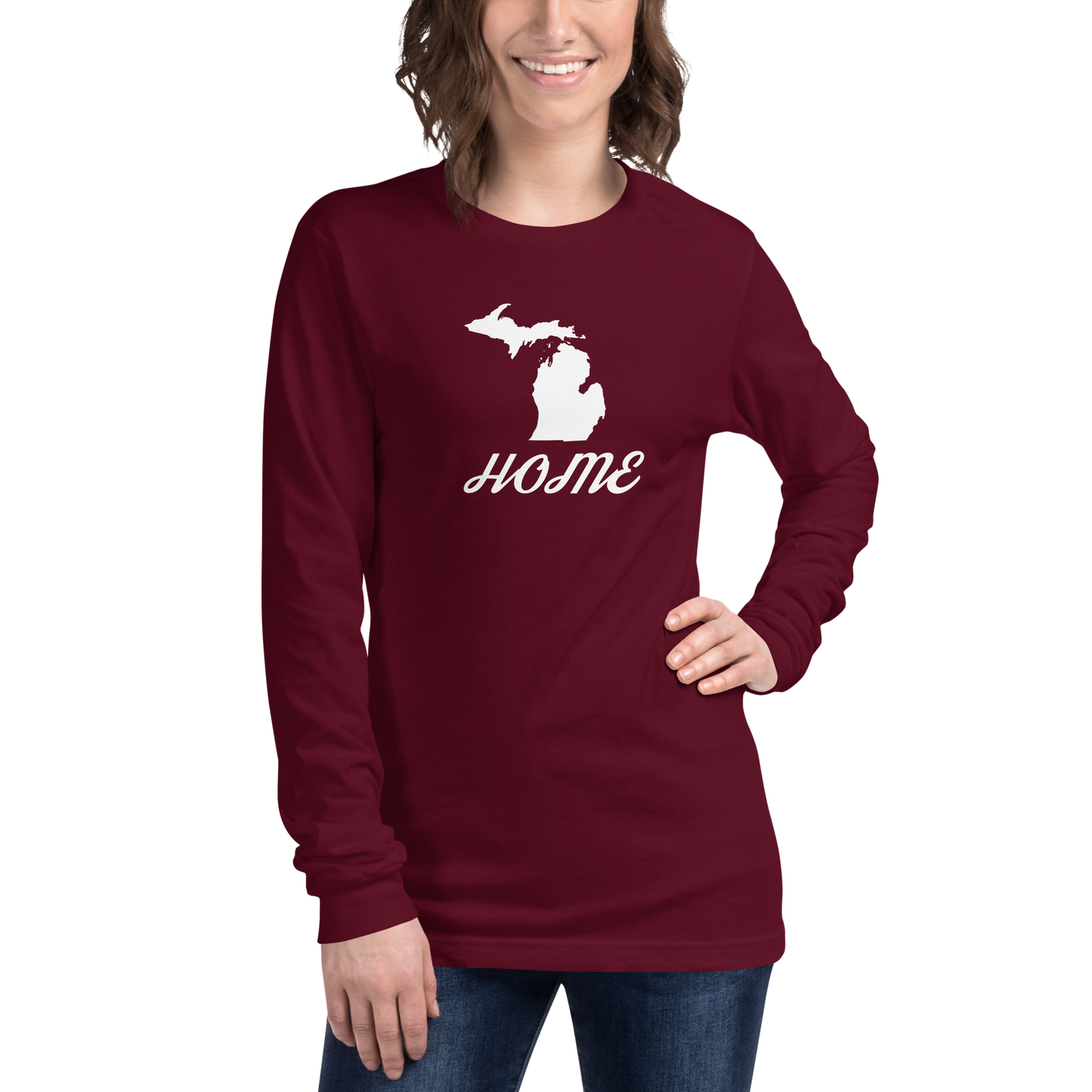 Michigan 'Home' T-Shirt (Retro Script Font) | Unisex Long Sleeve