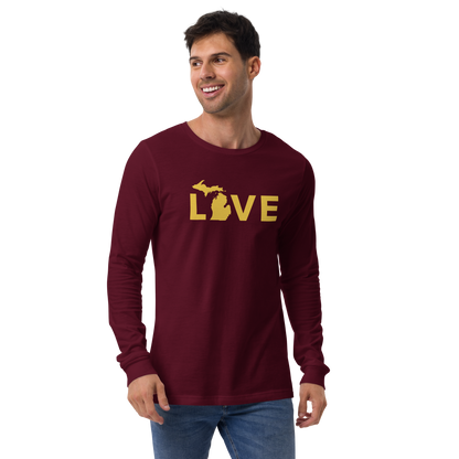 Michigan 'Love' T-Shirt (Geometric Sans Font - Gold/Navy) | Unisex Long Sleeve