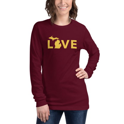 Michigan 'Love' T-Shirt (Geometric Sans Font - Gold/Navy) | Unisex Long Sleeve