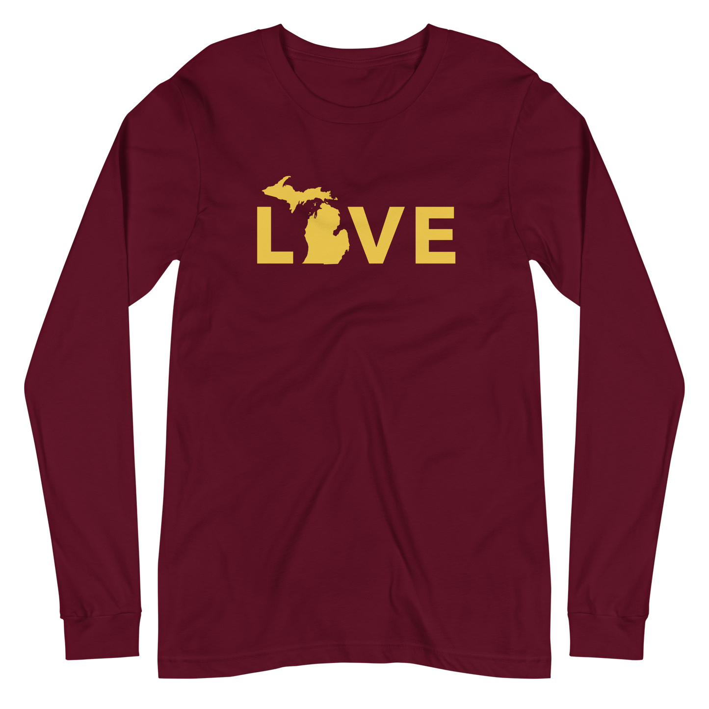 Michigan 'Love' T-Shirt (Geometric Sans Font - Gold/Navy) | Unisex Long Sleeve