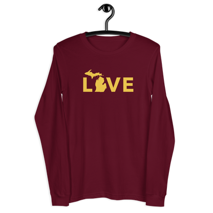 Michigan 'Love' T-Shirt (Geometric Sans Font - Gold/Navy) | Unisex Long Sleeve