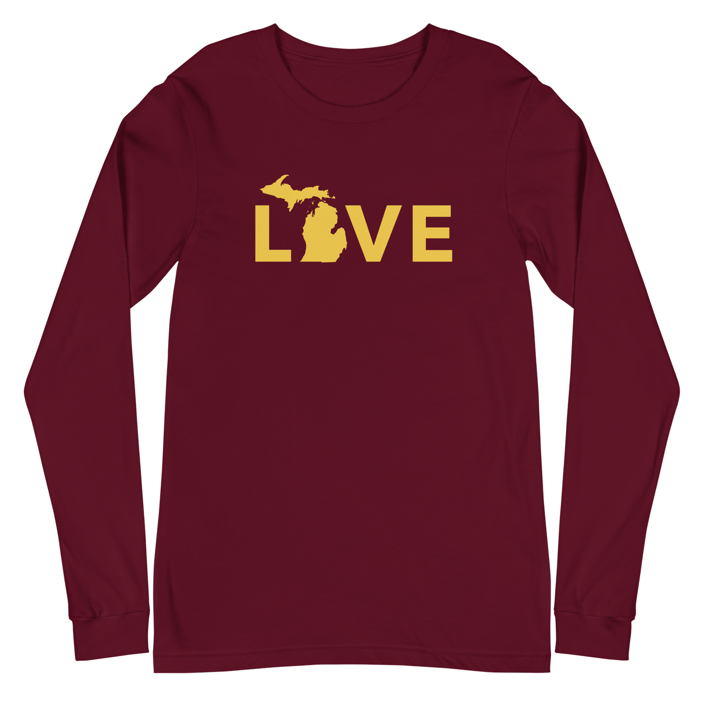 Michigan 'Love' T-Shirt (Geometric Sans Font - Gold/Navy) | Unisex Long Sleeve