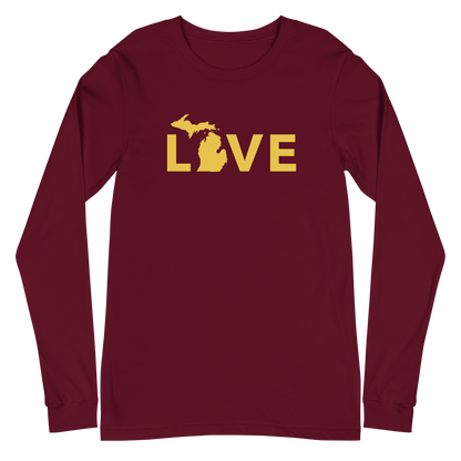 Michigan 'Love' T-Shirt (Geometric Sans Font - Gold/Navy) | Unisex Long Sleeve