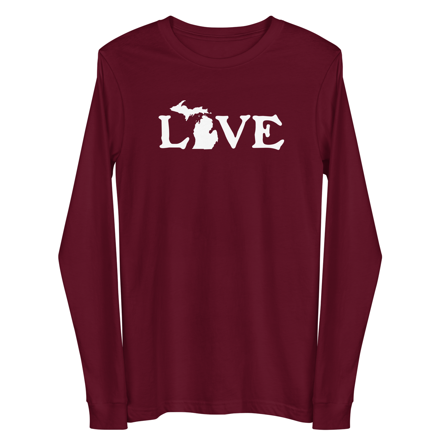 Michigan 'Love' T-Shirt (Woodcut Font) | Unisex Long Sleeve