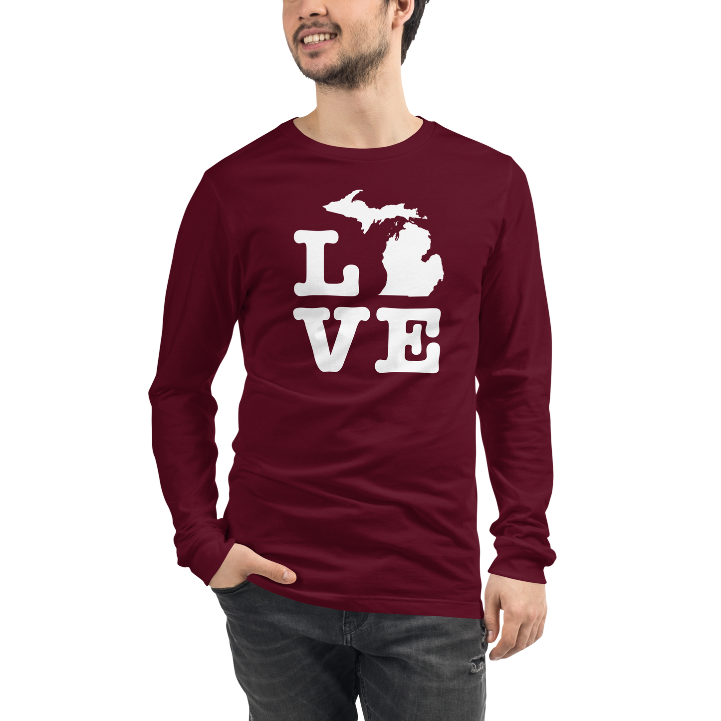 Michigan 'Love' T-Shirt (Typewriter Font) | Unisex Long Sleeve