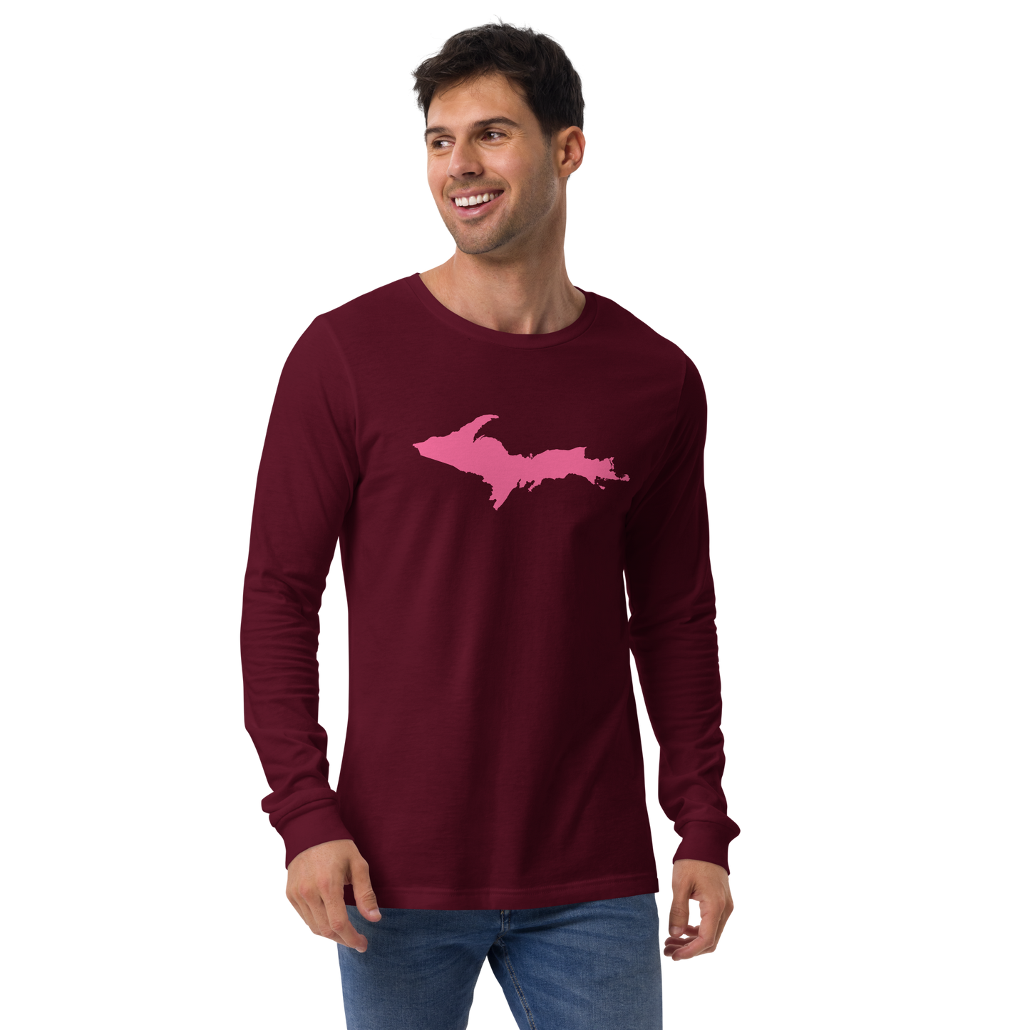 Michigan Upper Peninsula T-Shirt (w/ Pink UP Outline) | Unisex Long Sleeve