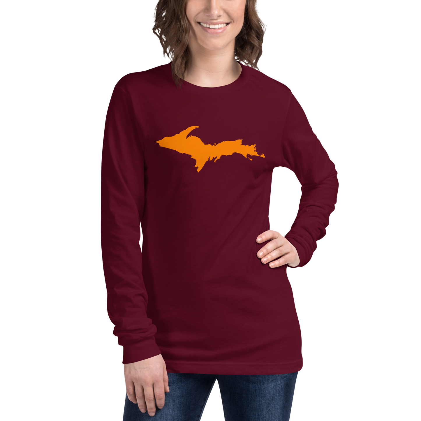 Michigan Upper Peninsula T-Shirt (w/ Orange UP Outline) | Unisex Long Sleeve