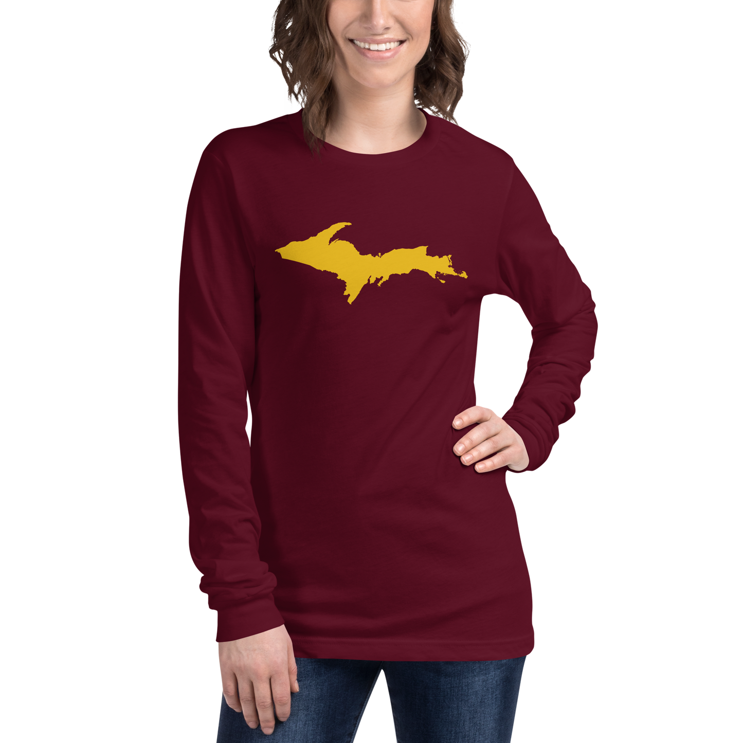 Michigan Upper Peninsula T-Shirt (w/ Gold UP Outline) | Unisex Long Sleeve