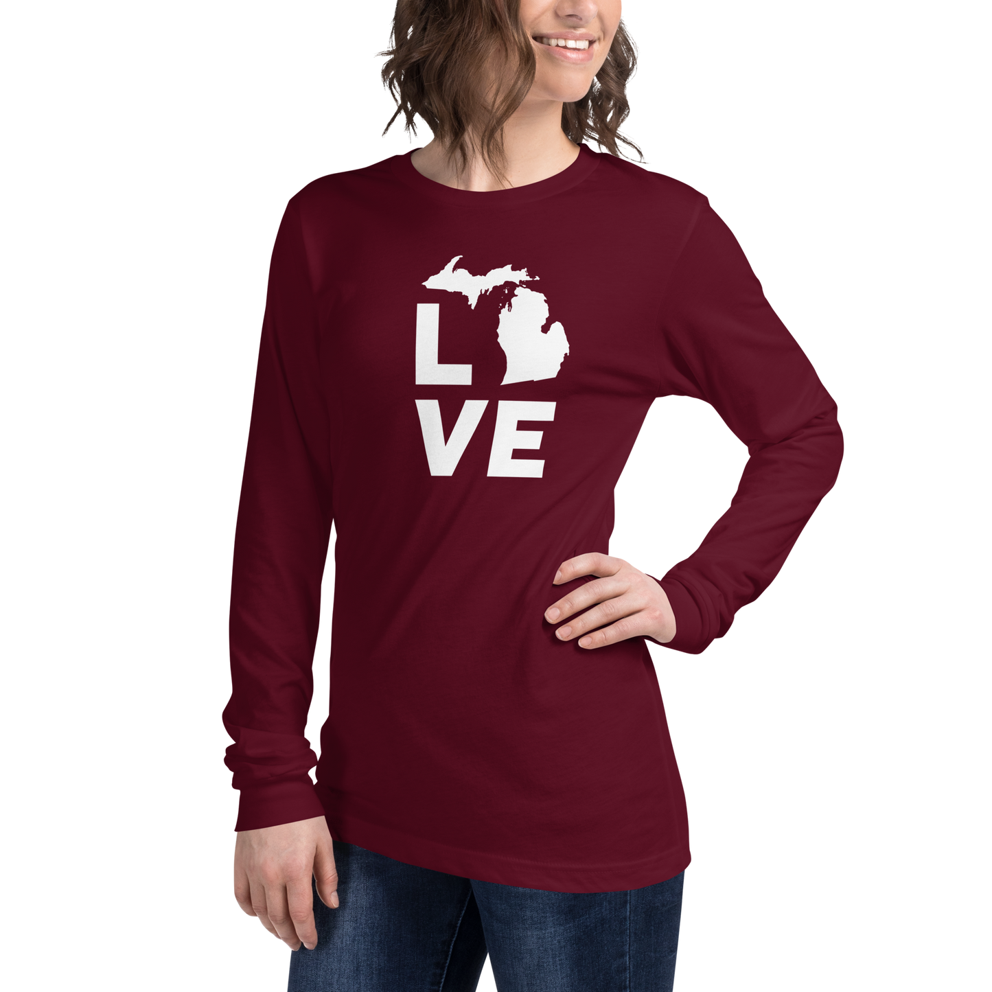 Michigan 'Love' T-Shirt (Geometric Sans Font) | Unisex Long Sleeve