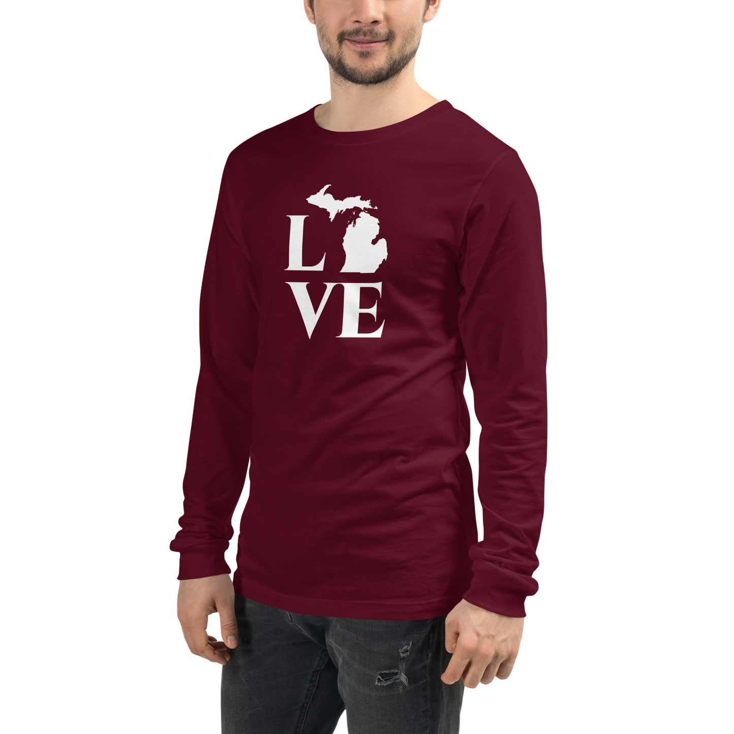 Michigan 'Love' T-Shirt (Roman Serif Font) | Unisex Long Sleeve