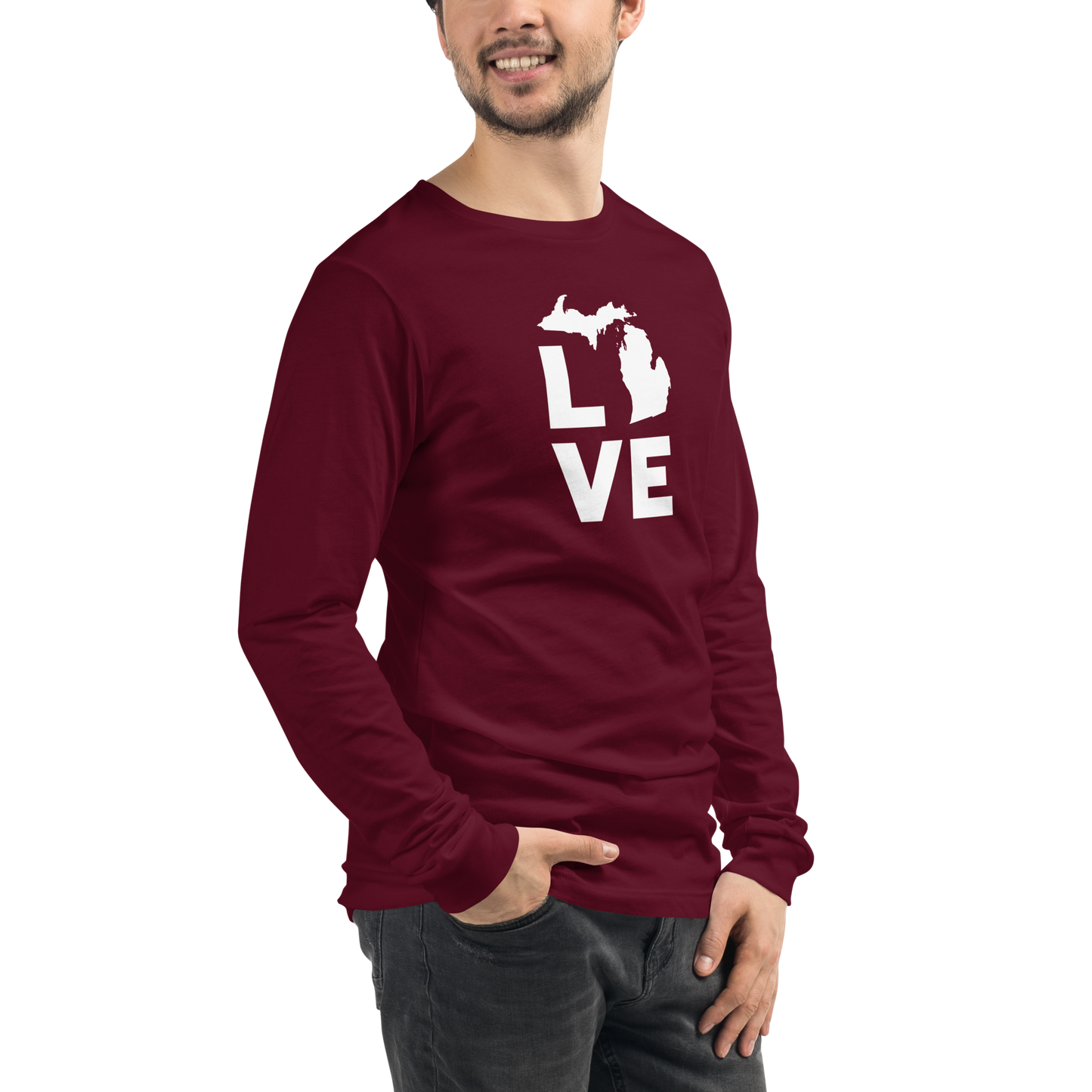 Michigan 'Love' T-Shirt (Geometric Sans Font) | Unisex Long Sleeve