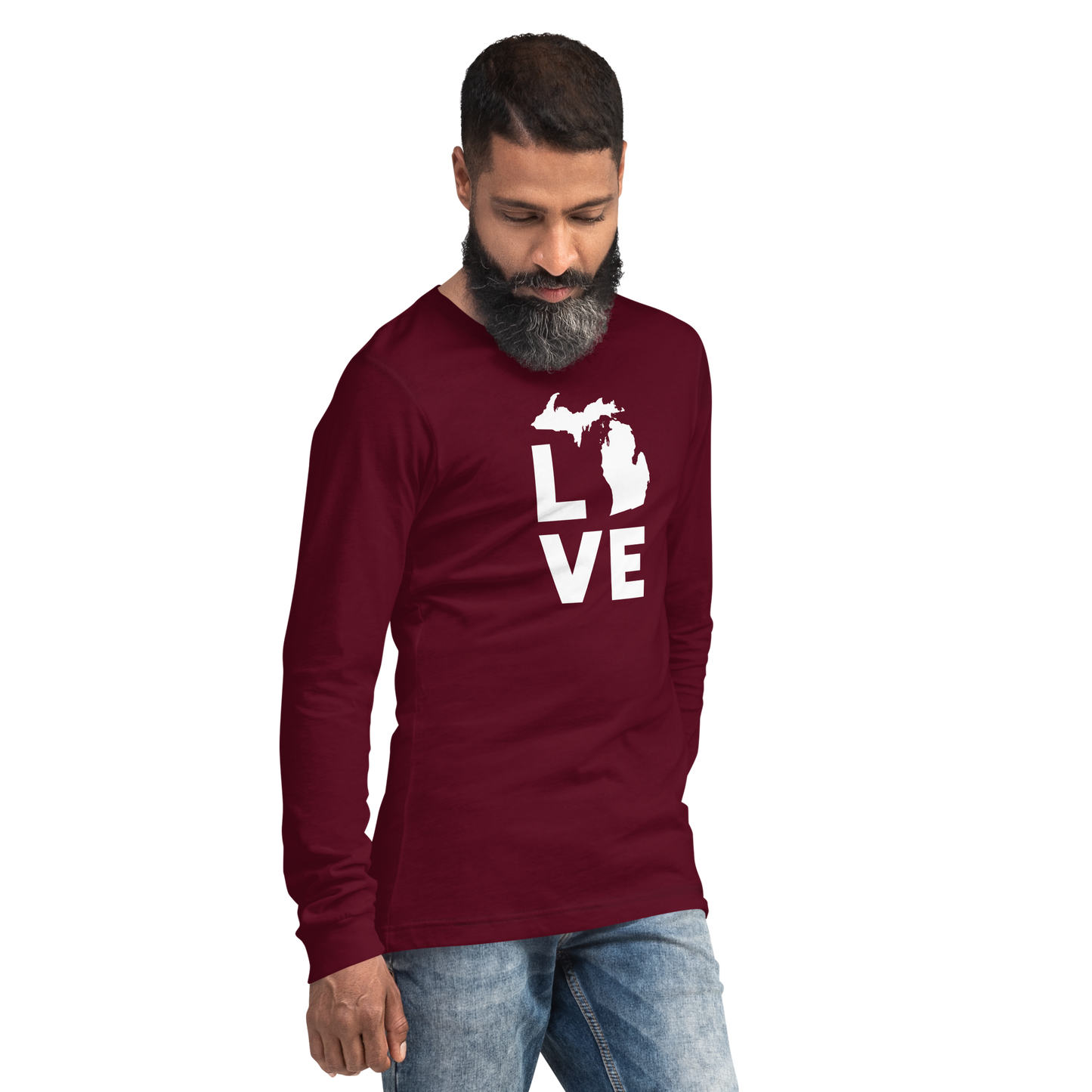 Michigan 'Love' T-Shirt (Geometric Sans Font) | Unisex Long Sleeve