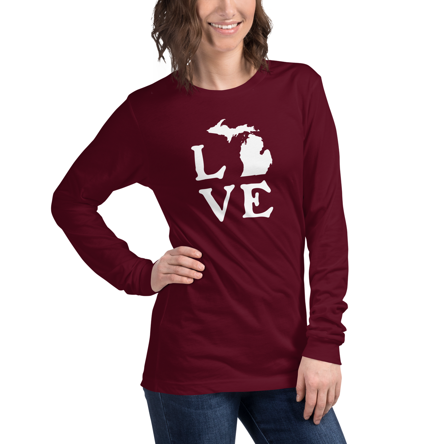 Michigan 'Love' T-Shirt (Woodcut Font) | Unisex Long Sleeve