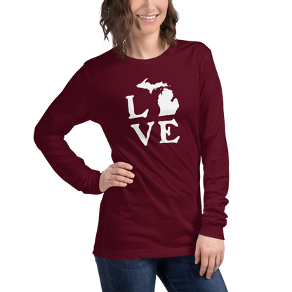 Michigan 'Love' T-Shirt (Woodcut Font) | Unisex Long Sleeve