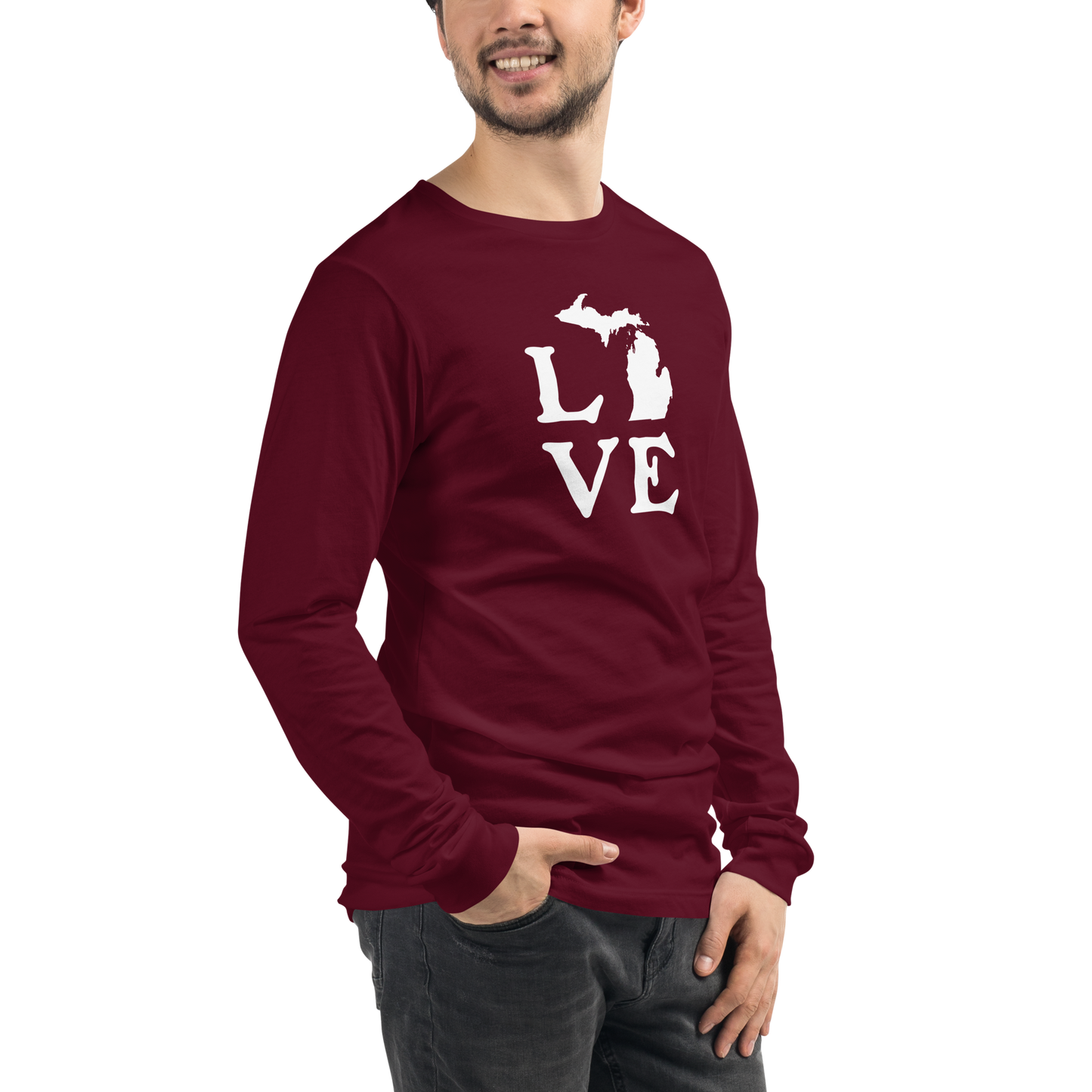 Michigan 'Love' T-Shirt (Woodcut Font) | Unisex Long Sleeve