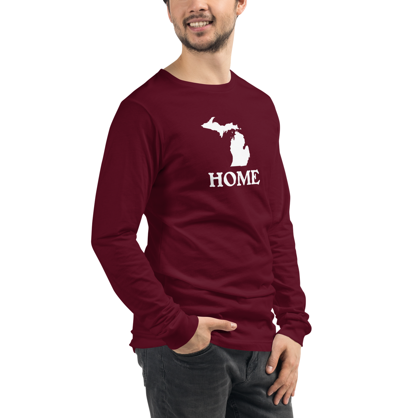 Michigan 'Home' T-Shirt (Woodcut Font) | Unisex Long Sleeve