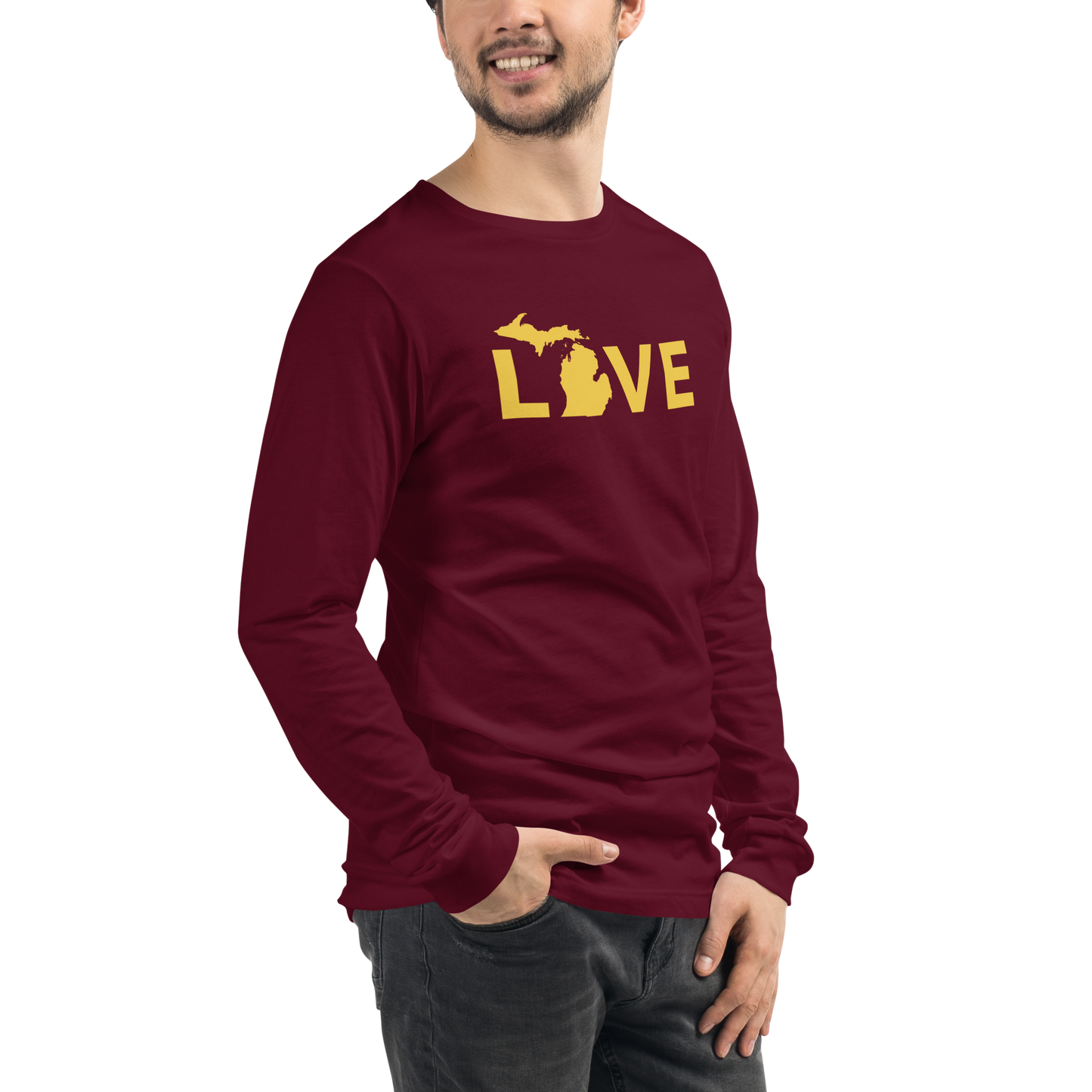 Michigan 'Love' T-Shirt (Geometric Sans Font - Gold/Navy) | Unisex Long Sleeve