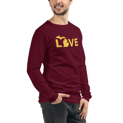 Michigan 'Love' T-Shirt (Geometric Sans Font - Gold/Navy) | Unisex Long Sleeve