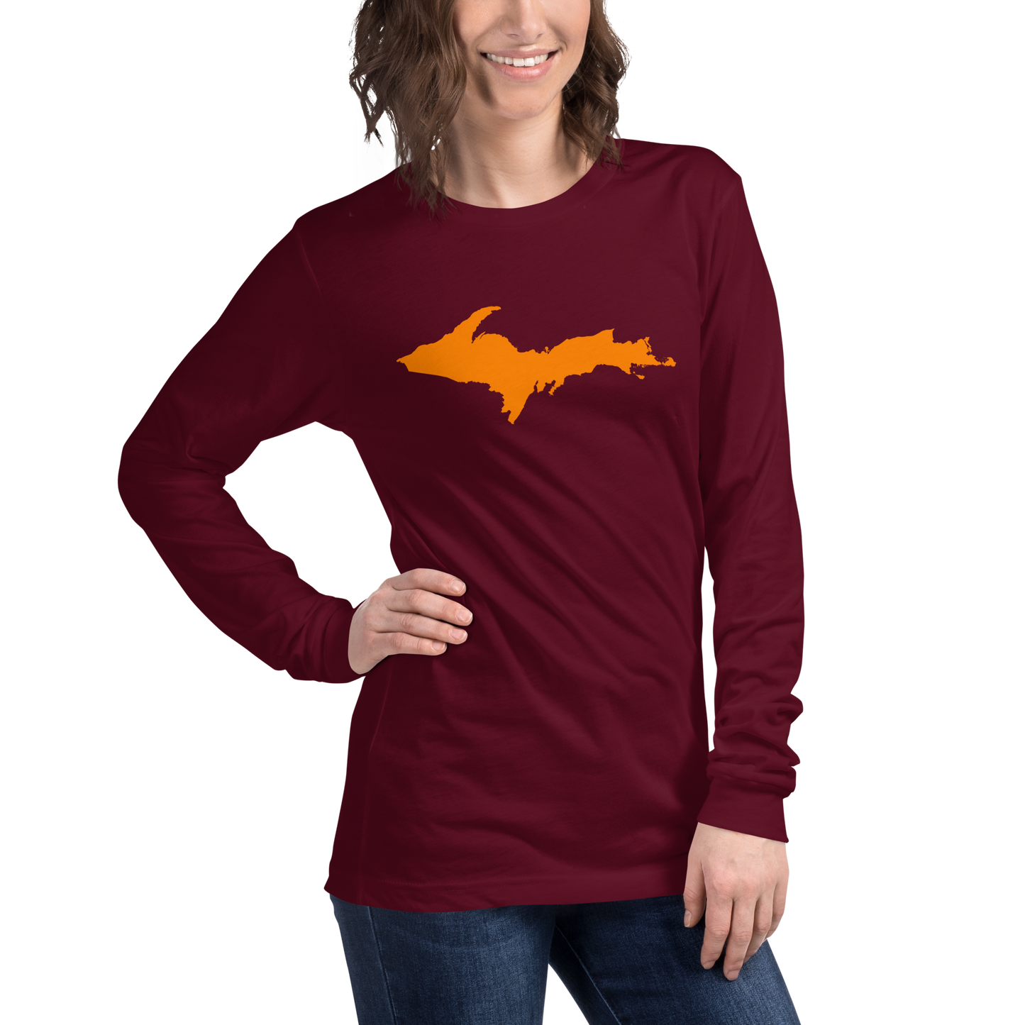 Michigan Upper Peninsula T-Shirt (w/ Orange UP Outline) | Unisex Long Sleeve